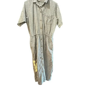 Vintage Gotcha Covered White & Blue Striped Button-Down Midi Dress Size 14